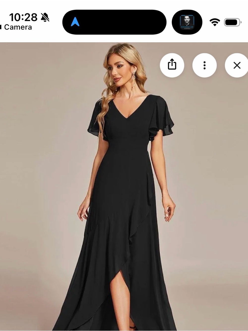 Ever Pretty Black V-Neck High-Low Flutter Sleeve Dress
